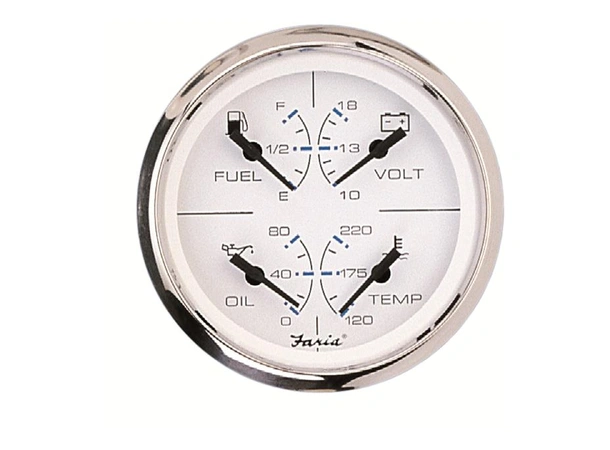 FARIA Kombiinstrument 5" (4-i-ett) Ø5" - Hvit bl.ring